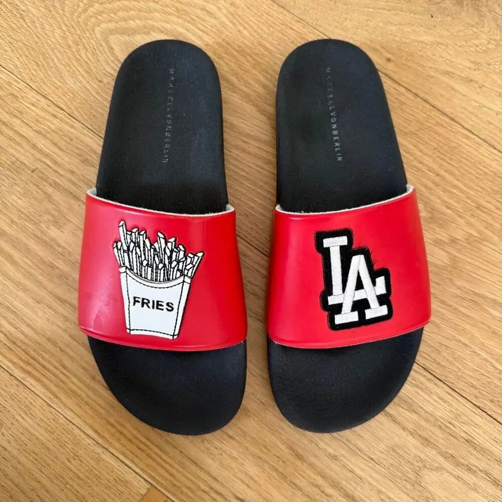 Marcell Von Berlin - LA Fries Mens Slip Ons in Black and Red